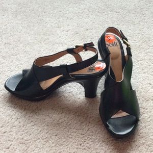 SOFT, Black leather chunky heel